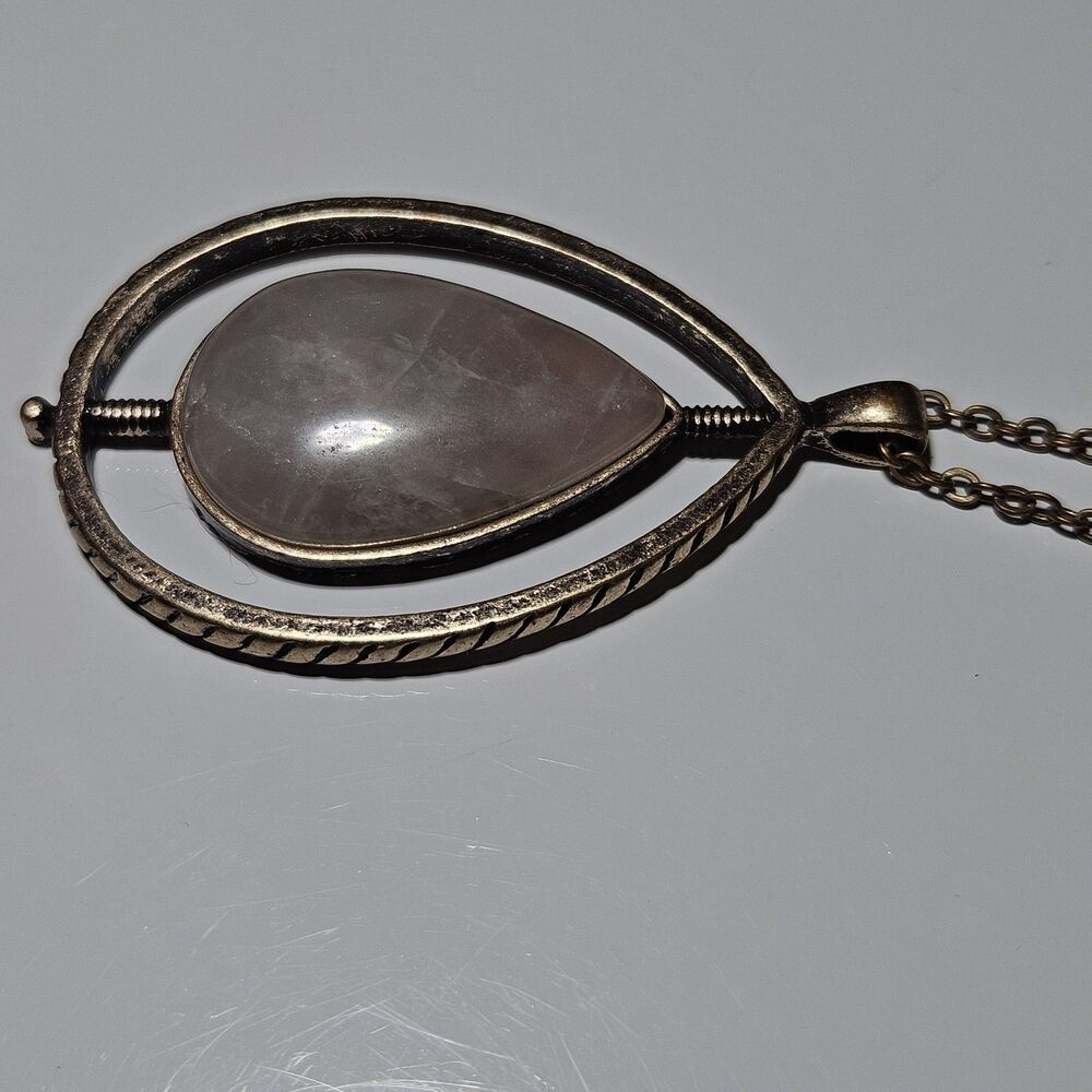 Stella & Dot Brass Tone Rose Quartz Teardrop Pendant Chain Necklace 36-39" - Picture 11 of 13